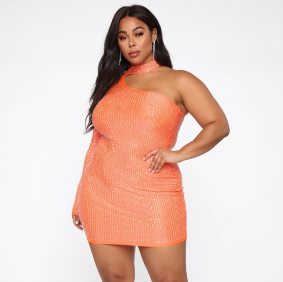 strapless open back dress Fine Tuned Mesh Dress (Neon Orange)